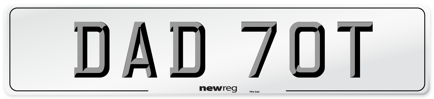 DAD 70T Number Plate from New Reg